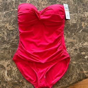 ANNE COLE Strapless Ruched One-Piece Red Swimsuit